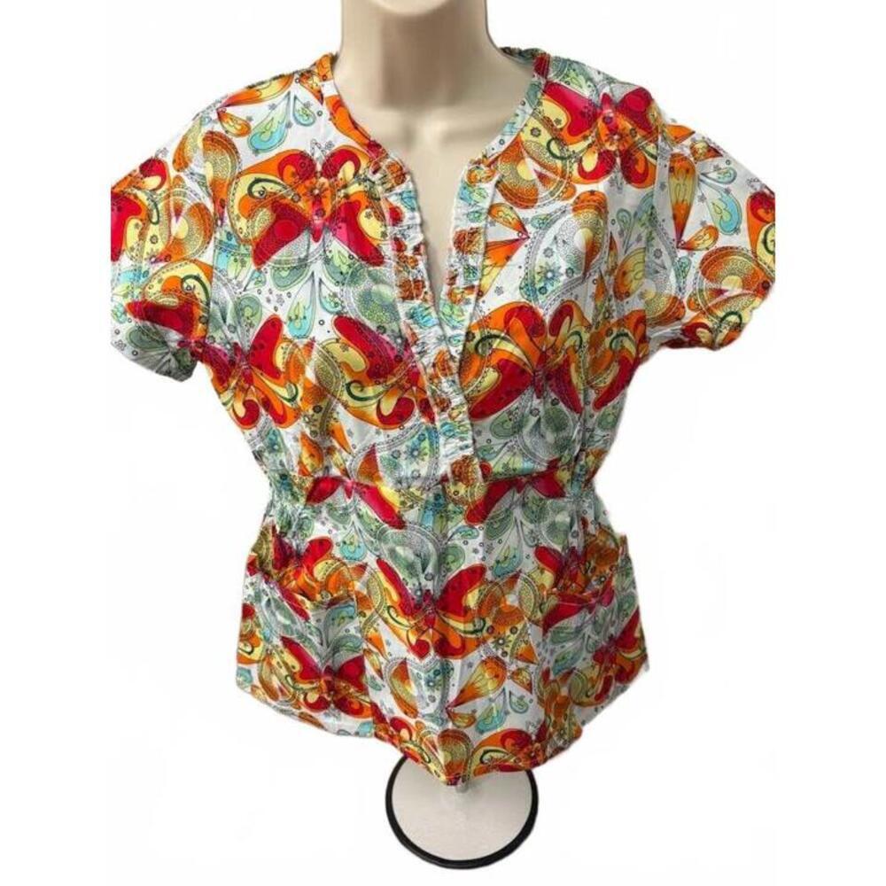 FLEX WOMENS‎ SCRUB TOP SMALL BUTTERFLIES NEW WITH TAGS